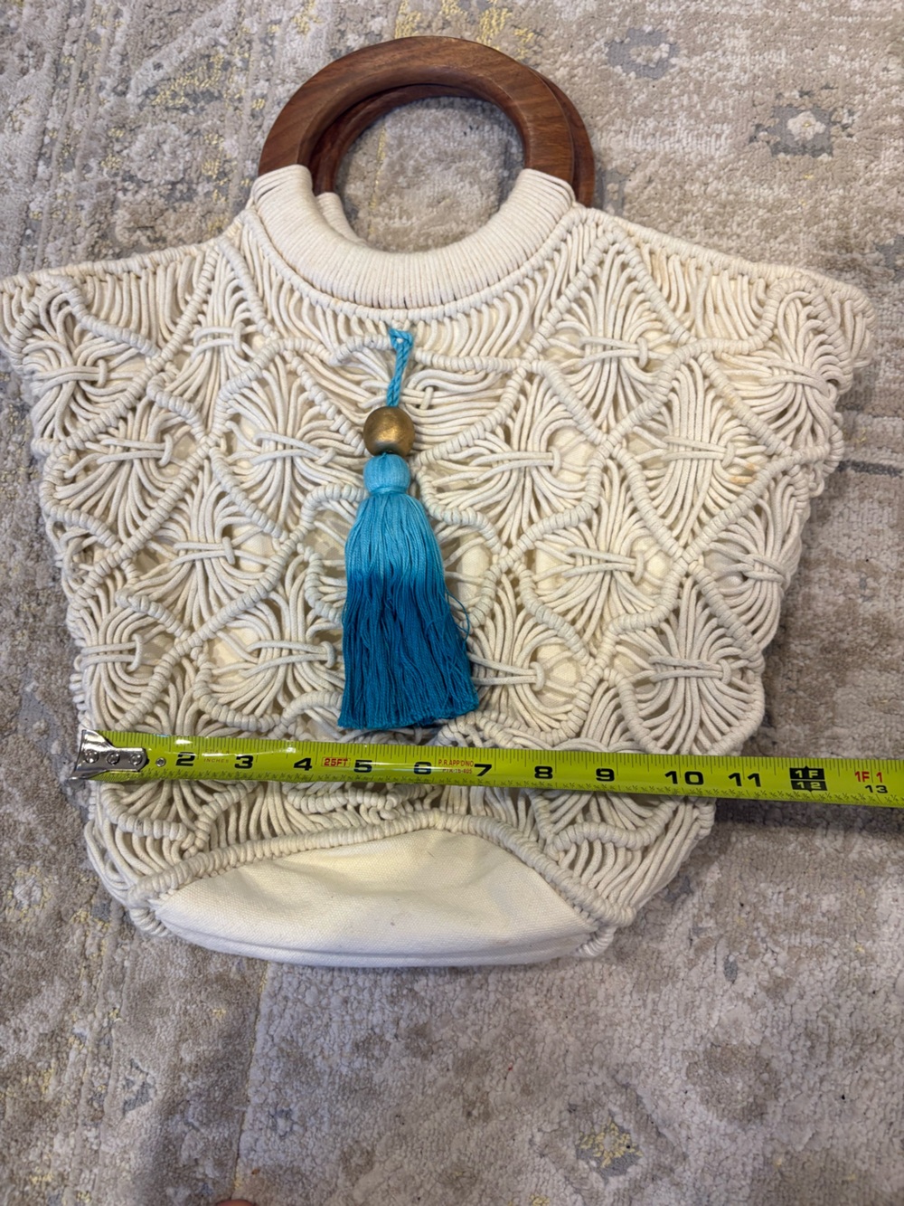 Anthropologie Shiraleah Macrame Handbag with Wooden Handles - Picture 8 of 10